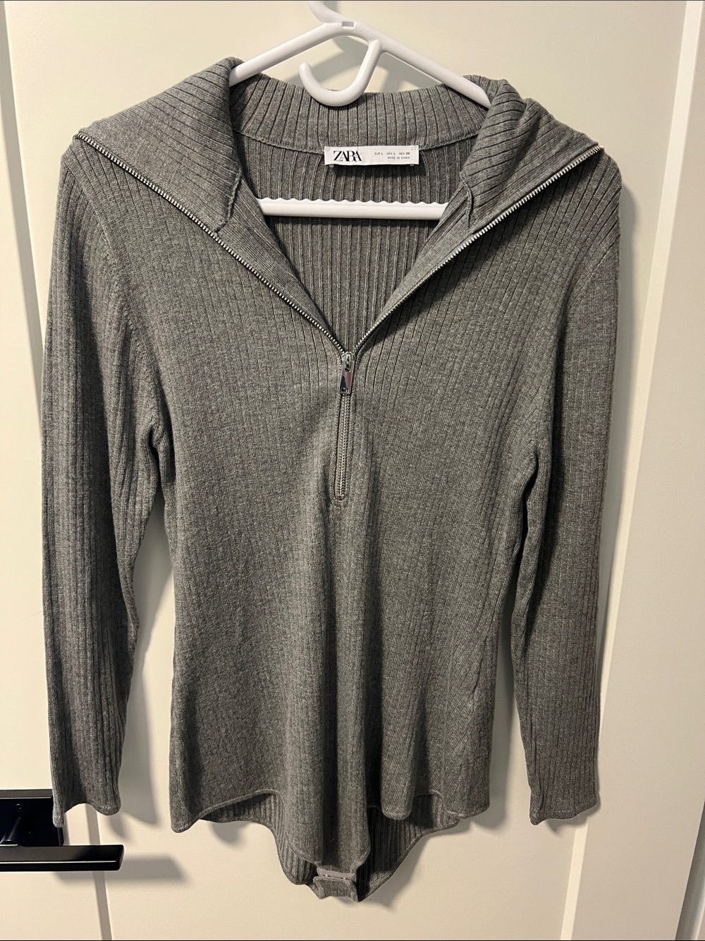 Zara Gray Ribbed Half-Zip Turtleneck bodysuit NWOT